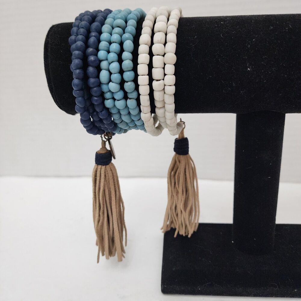 Mare Sole Amore Wrap Bracelet Multicolor Blues  Beaded Tassels Charm NWOT Boho